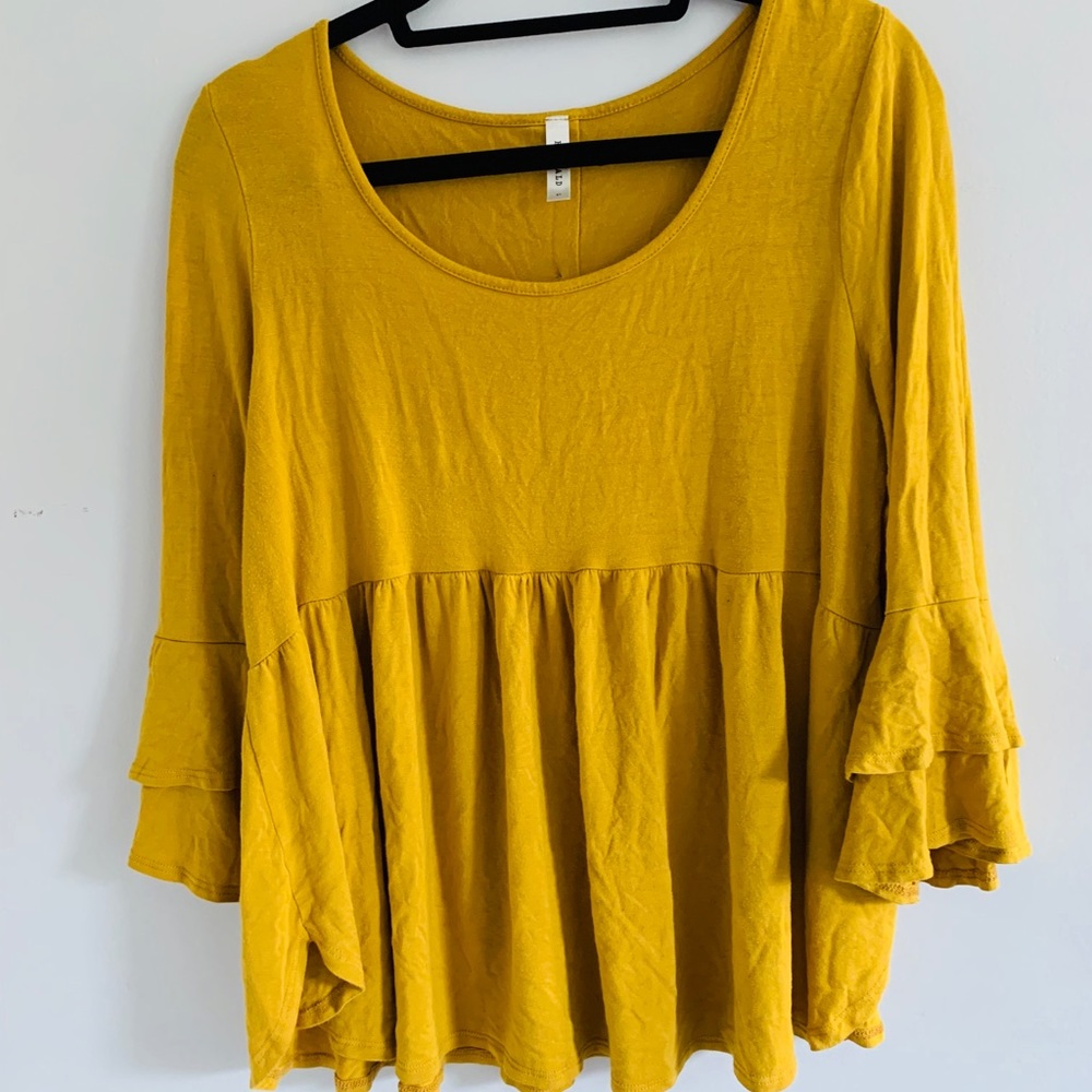 Emerald mustard bell sleeve shirt